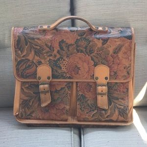 Vintage Floral Faux Leather Briefcase Bag